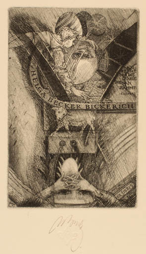 Exlibris by Augustinas Virgilijus Burba from Lithuania for Helga  Becker-Bickerich - Surrealism 