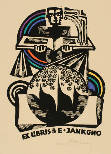 Exlibris by Alfonsas Cepaukas from Lithuania for E. Jankuno - Book Man 