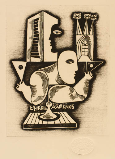 Exlibris by Alfonsas Cepaukas from Lithuania for A. Aleknos - Portrait Surrealism 