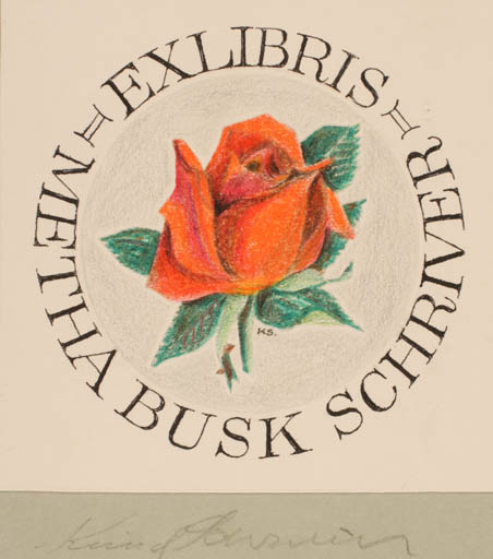 Exlibris by Knud Schriver from Denmark for Metha Busk Schriver - Flower 