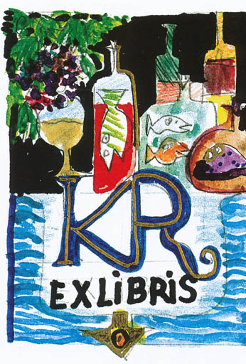 Exlibris by Erik Skjoldborg from Denmark for Klaus Rödel - Food Wine 