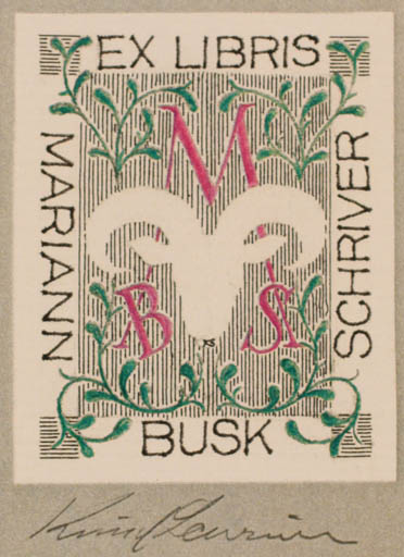 Exlibris by Knud Schriver from Denmark for Mariann Schriver - Monogram Ornament 