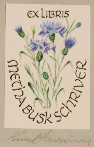 Exlibris by Knud Schriver from Denmark for Metha Busk Schriver - Flower 