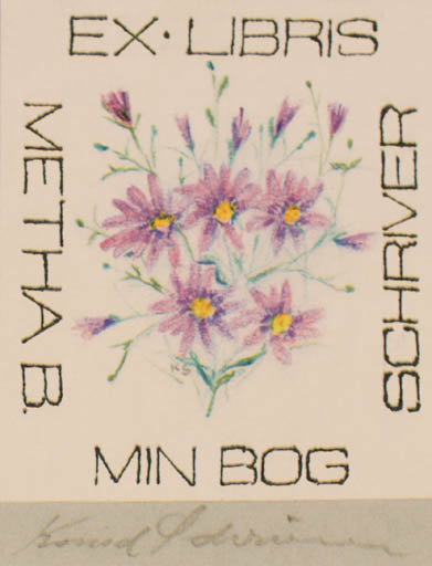 Exlibris by Knud Schriver from Denmark for Metha Busk Schriver - Flower 