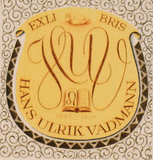 Exlibris by Knud Schriver from Denmark for Hans Ulrik Vadmann - Book Monogram 