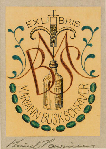 Exlibris by Knud Schriver from Denmark for Mariann Busk Schriver - Medicine Monogram 