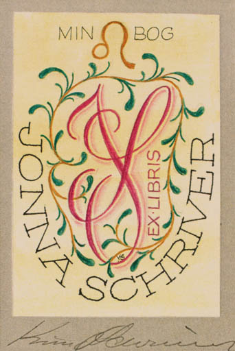 Exlibris by Knud Schriver from Denmark for Jonna Schriver - Monogram 