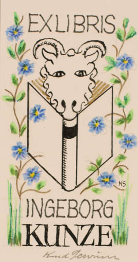 Exlibris by Knud Schriver from Denmark for Ingeborg Kunze - Flower Book 