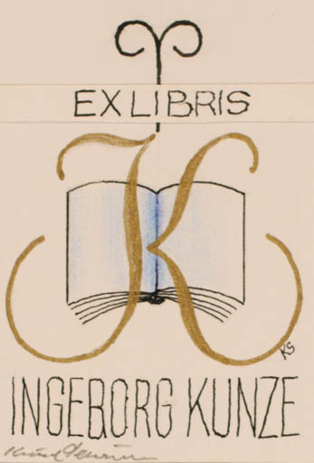 Exlibris by Knud Schriver from Denmark for Ingeborg Kunze - Book Monogram 