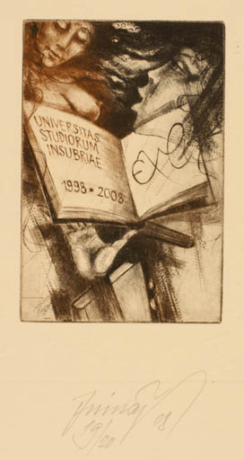 Exlibris by Jaroslav Minár from Czech Republic for Universitas Studiorum Insubriae ? - Book Woman Portrait 