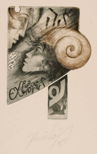 Exlibris by Jaroslav Minár from Czech Republic for A. J.S. - Couple Portrait 