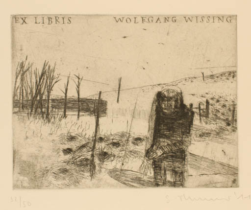 Exlibris by Susanne Theumer from Germany for Wolfgang Wissing - Scenery/Landscape Man 