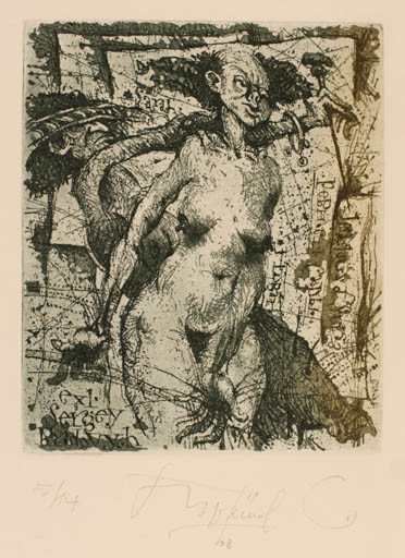 Exlibris by Sergey Parfionov from Russia for Sergey Prodovych - Nude Couple 