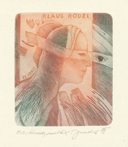 Exlibris by Veruna Melcakova-Junekova from Slovak Republic for Klaus Rödel - Portrait 