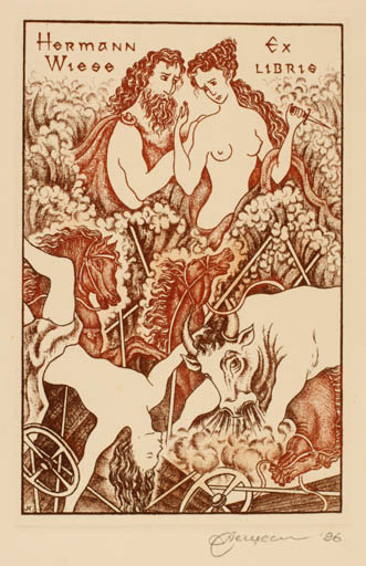 Exlibris by Natalija Chernetsova from Latvia for Dr. Hermann Wiese - Europa and the Bull Couple 