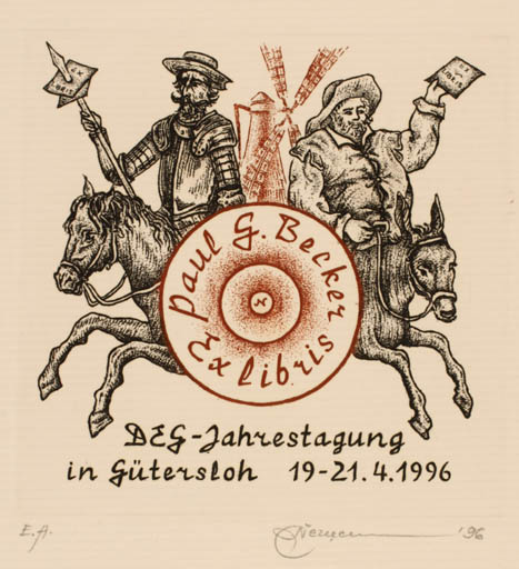 Exlibris by Natalija Chernetsova from Latvia for Paul G. Becker - Don Quijote Mill 