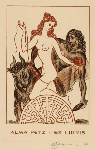 Exlibris by Natalija Chernetsova from Latvia for Alma Petz - Europa and the Bull 