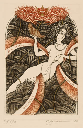 Exlibris by Natalija Chernetsova from Latvia for Ichigoro Uchida - Woman Nude 