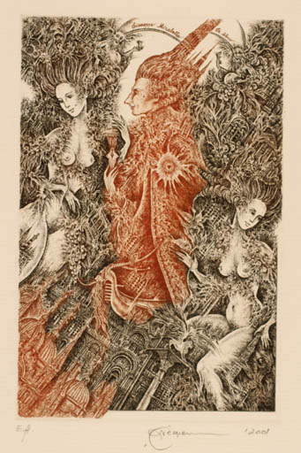 Exlibris by Natalija Chernetsova from Latvia for Giuseppe Mirabella - Woman 