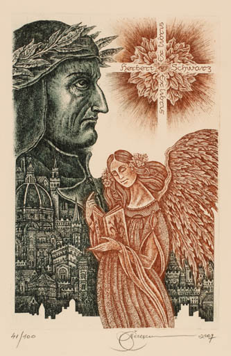 Exlibris by Natalija Chernetsova from Latvia for Herbert Schwarz - Angel Portrait Religion 