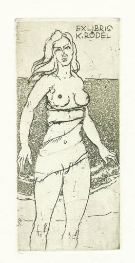 Exlibris by Rudolf Koch from Germany for Klaus Rödel - Woman 