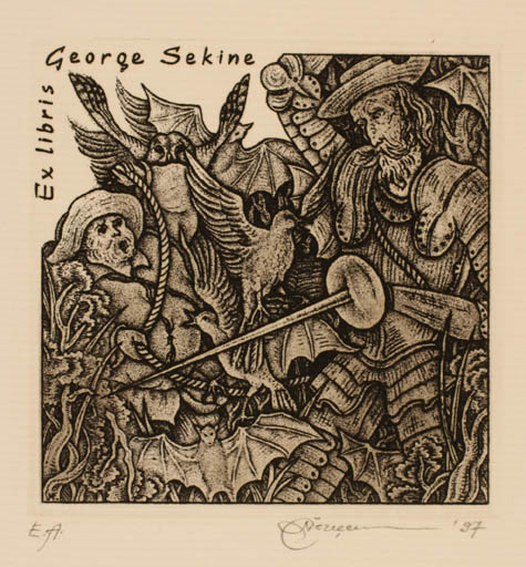 Exlibris by Natalija Chernetsova from Latvia for George Sekine - Don Quijote Knight 