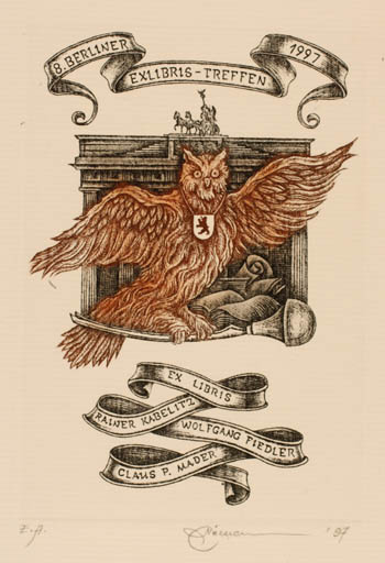 Exlibris by Natalija Chernetsova from Latvia for ? ? - Owl 