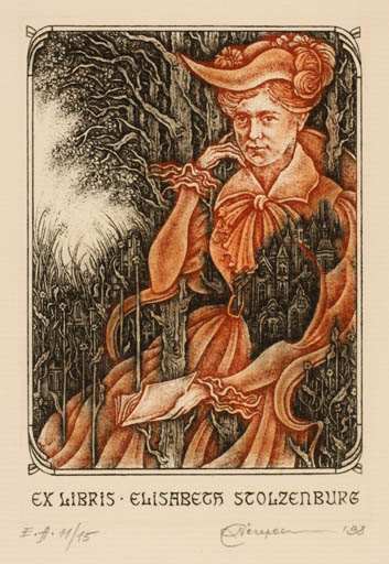 Exlibris by Natalija Chernetsova from Latvia for Elisabeth Stolzenburg - Woman 