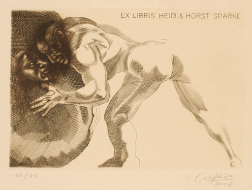 Exlibris by Jürgen Czaschka from Germany for Heidi & Horst Sparke - Man Nude 