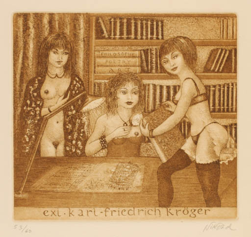 Exlibris by Patricia Nik-Dad from France for Karl Fridrich Kröger - Erotica Woman 