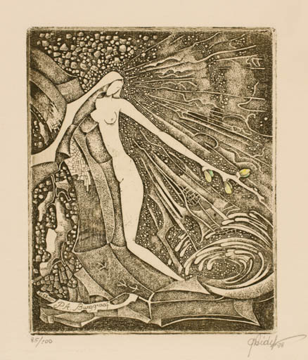 Exlibris by Grazina Didelyte from Lithuania for P.A Burggraaf - Woman Nude 