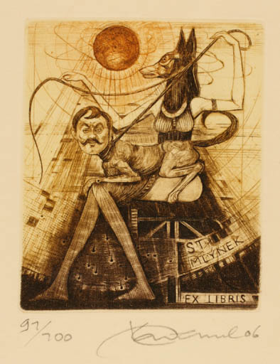 Exlibris by Karel Demel from Czechoslovakia for ST Mlynek - Sun Surrealism Egypt 