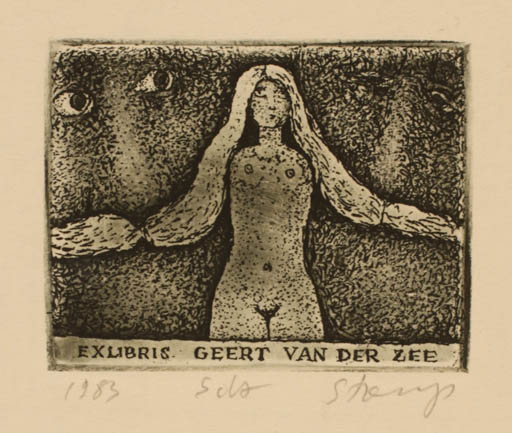 Exlibris by Stasys Eidrigevicius from Lithuania for Geert Van Der Zee - Woman Nude 