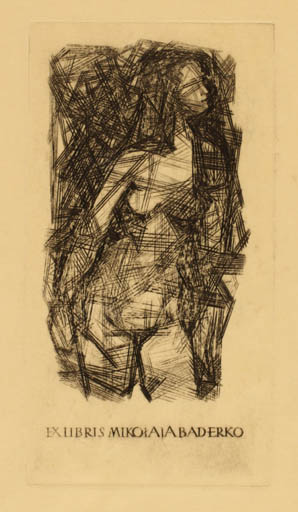 Exlibris by Henryk Feilhauer from Poland for Mikoiaja Baderko - Woman Nude 