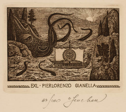 Exlibris by Vasyl Fenchak from Ukraine for Pierlorenzo Gianella - Fauna Maritime Mythology 