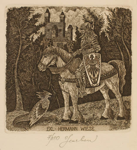 Exlibris by Vasyl Fenchak from Ukraine for Dr. Hermann Wiese - Castle/Palace Horse Knight 