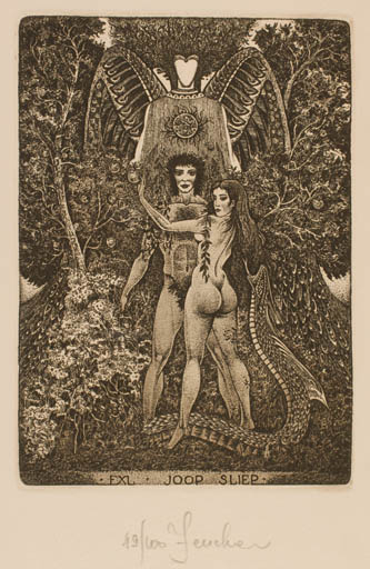 Exlibris by Vasyl Fenchak from Ukraine for Joop Sliep - Adam and Eve 