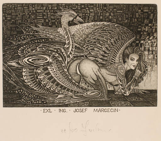 Exlibris by Vasyl Fenchak from Ukraine for Josef Margecin - Leda and the Swan 