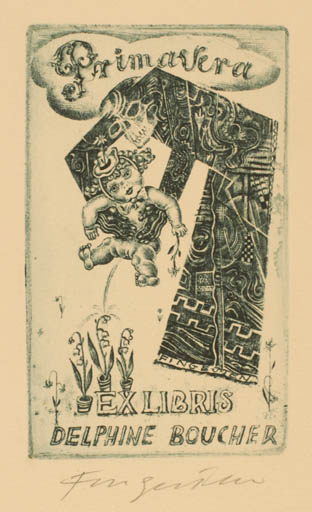 Exlibris by Michael Fingesten from Germany for Delphine Boucher - Child Death 