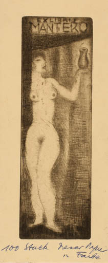 Exlibris by Michael Fingesten from Germany for Gianni Mantero - Woman Nude 