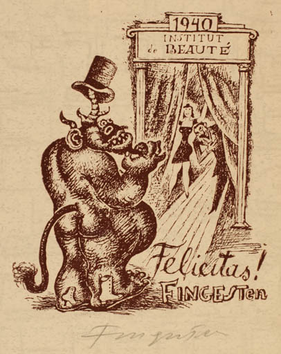 Exlibris by Michael Fingesten from Germany for Felieitas Fingesten - Devil Theater/Cirkus 