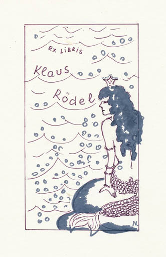 Exlibris by Natalija Chernetsova from Estonia for Klaus Rödel - Fairytale/fable Mermaid 