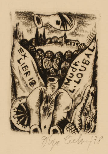 Exlibris by Olga Cechova from Czechoslovakia for Mudr. L. Loubal - Surrealism 