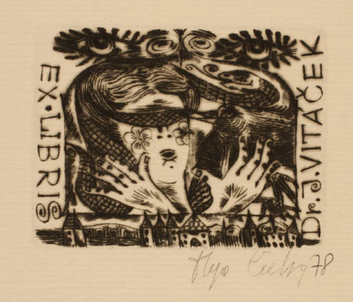 Exlibris by Olga Cechova from Czechoslovakia for Dr. J. Vitacek - Hand(s) Woman Portrait 