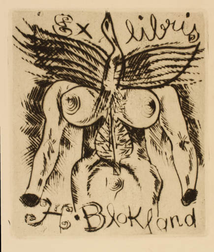 Exlibris by Olga Cechova from Czechoslovakia for Herber Blokland - Leda and the Swan Surrealism 