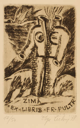 Exlibris by Olga Cechova from Czechoslovakia for Frantisek Pultr - Surrealism 