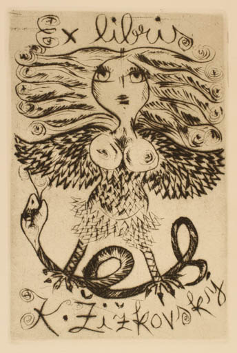 Exlibris by Olga Cechova from Czechoslovakia for Karel Zizkovsky - Woman 