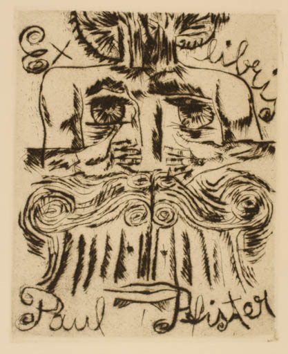 Exlibris by Olga Cechova from Czechoslovakia for Paul Plister - Portrait Surrealism 