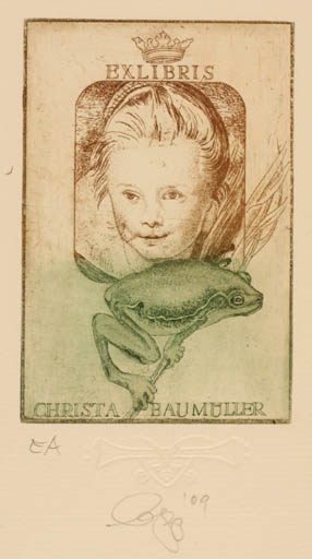 Exlibris by Olaf Gropp from Germany for Christa Baumüller - Child Fauna 