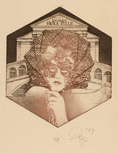 Exlibris by Olaf Gropp from Germany for Erika Selle - Portrait Theater/Cirkus 